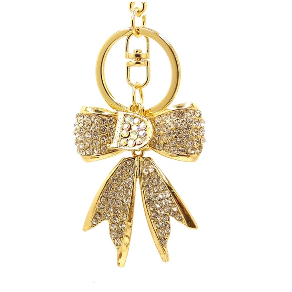 NWT Crystal Embellished Bow Keychain Purse Bag Charm - Picture 3 of 6
